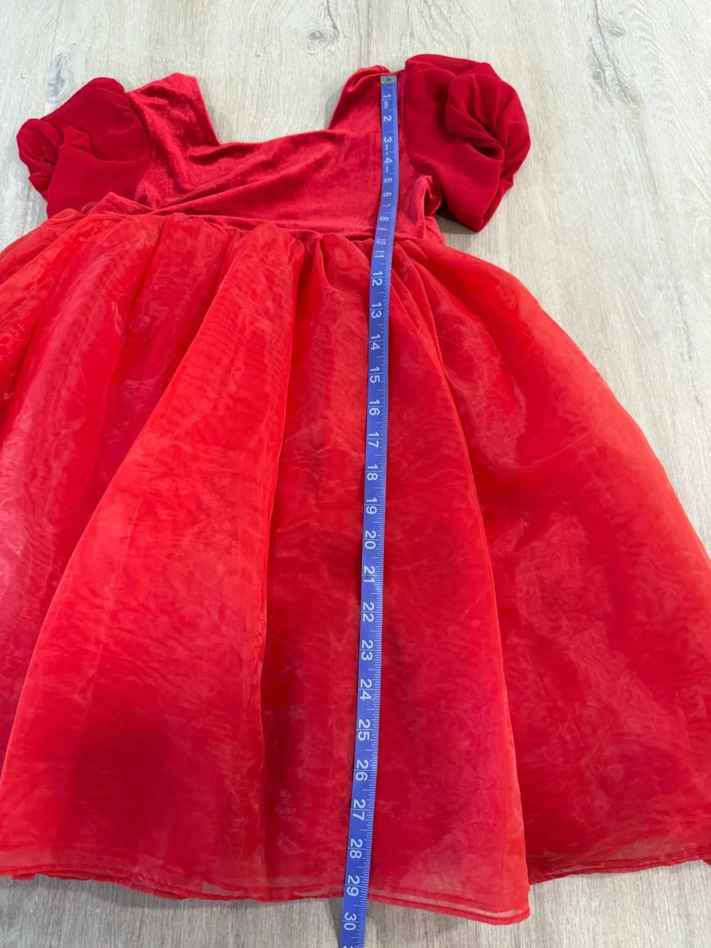 Taylor Joelle Holly Bloom Girls Red Velvet Party Dress Puff Sleeve Organza 10
